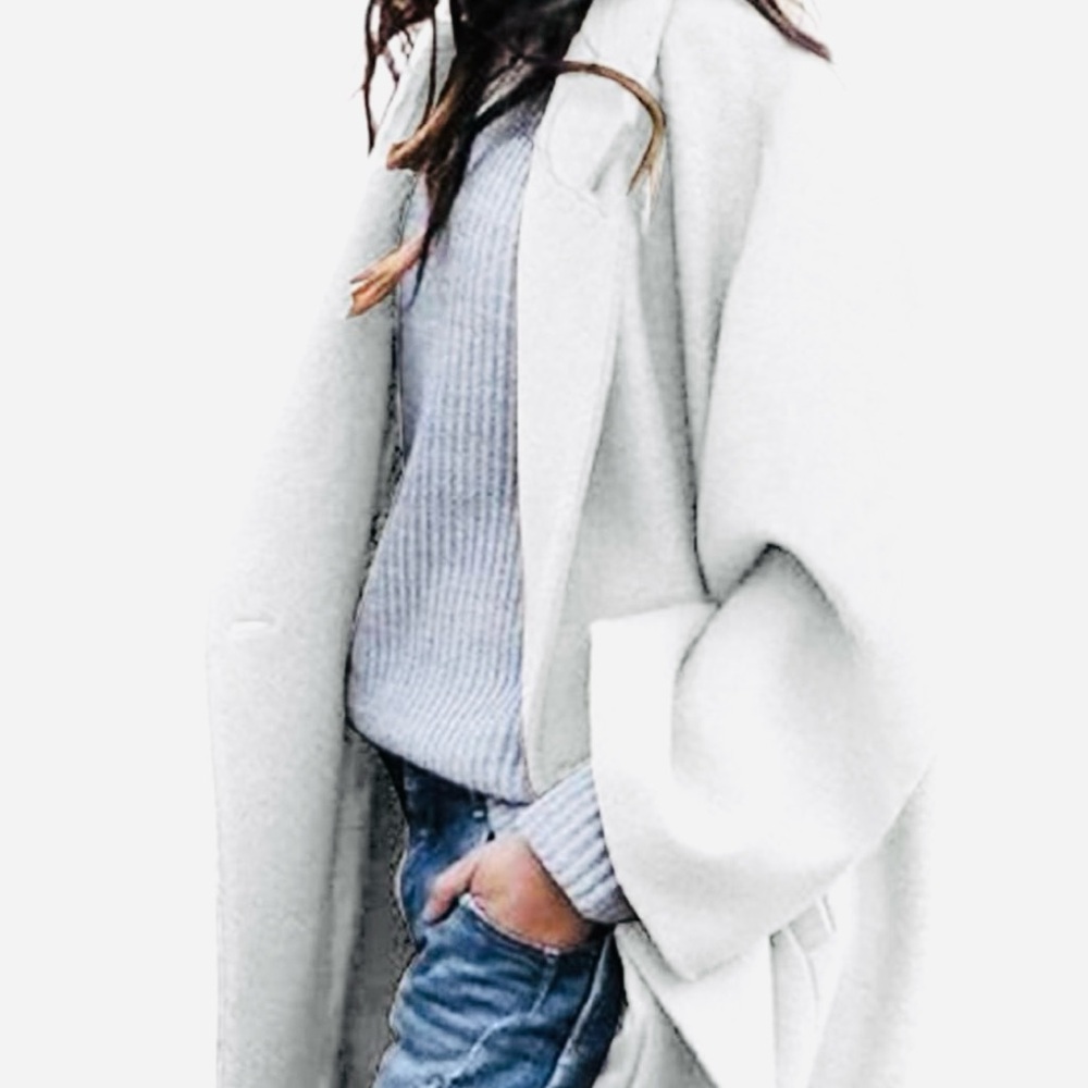 NWT Versatile Oversized Notched Collar Wool Blend Single Breast Midi Trench Coat